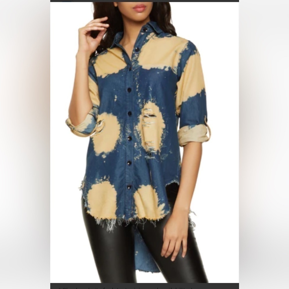 NEW THRILL Indie Grunge stone washed Distressed Western Oversized Top Sz Med